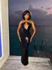 En Stock Nuevo Comercio Exterior Estilo de Alta Gama Discoteca Hueco Halter Espalda Descubierta Lentejuelas Vestido Largo Vestido para Mujer Europeo y Americano.