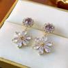 Pendientes de Flor de Circonita Estilo Dulce Europeo y Americano, Pendientes Frescos de Moda Transfronteriza, Pendientes Versátiles de Gama Alta para el Viaje Diario de Mujeres