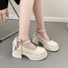 Zapatos Mary Jane Bajos Estilo Hada para Mujer, Colección Otoño-Verano 2026, Tacón Alto Grueso con Lazo y Suela Gruesa, Adecuados para Combinar con Faldas