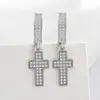 Aretes de Cruz de Diamantes Completos Populares Hip-Hop de Venta Caliente Transfronteriza para Hombres y Mujeres, Aretes de Circonio de Moda, Aretes, Venta al por Mayor de Aretes