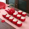 Set de Ceremonia de Té para Celebración de Boda, Suministros de Compromiso Estilo Chino, Bandeja Roja de Dote Nupcial, Tetera, Caja de Regalo para Juego de Té