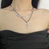 Dulce Cool Moda Lazo Perla Colgante Cruz Cadena Clavícula Doble Capa Collar Nuevo con Sentido de Diseño Personalizado de Lujo Ligero