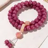 Pulsera de Cuentas Bodhi Cuatro Estaciones Color Melocotón con Colgante de Mariposa, Pulsera de Cuentas Budistas Doble Círculo para Llevar en la Mano para Niñas, Joyería al por Mayor