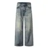 Jeans Vintage Lavado Estilo Americano para Homens, Calça Dad Larga Solta, Marca Trendy Vibe, Calça Longa Reta Básica Versátil