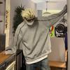 Sudadera Gris de Cuello Redondo con Doble Cremallera para Hombre Primavera y Otoño Diseño Nicho Chaqueta con Capucha Pesada Top Casual Holgado