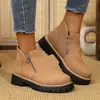 Botas Martin de Ante Gruesas para Otoño/Invierno 2026, Talla Grande, Puntera Redonda, Suela de Plataforma y Cremallera Lateral para Mujer