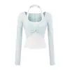 Top de dos piezas falso estilo halter para mujer, Nuevo de otoño, Ajuste ceñido, Favorecedor, Camiseta base que realza el busto, Camiseta de manga larga que estiliza la cintura