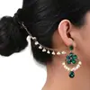 Venta Directa de Fábrica del Nuevo Conjunto de Dos Piezas de Aretes y Cadena para Oreja Estilo Bohemio de Lujo Ligero Retro con Flor, Perla y Borla de Pedrería