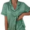Atacado Comércio Exterior Transfronteiriço Novo Estilo Pijama Feminino Cetim Jacquard Gola Lapela Manga Curta Shorts Conjunto de Roupa de Casa Europeu e Americano