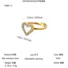 Anel Coração Colorido com Cravação de Diamantes em Aço Inoxidável Banhado a Ouro 18K, Fashionável, Doce, Fofo, Simples e Versátil, Estilo Ins, para Mulheres