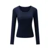 Camiseta branca feminina de manga longa, gola U, cor sólida, modelagem que afina a silhueta, nova coleção outono 2026, alta qualidade, leve, macia e elástica, top para usar por baixo