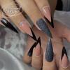 Peças de Unha Quentes Transfronteiriças Estilo Europeu e Americano Manicure Francesa Patch Pó Cor de Contraste Preto Explosões de Comércio Exterior Unhas Postiças Produtos Acabados