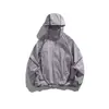 Jaqueta com Capuz de Gola Alta para Montanhismo ao Ar Livre Masculina Primavera e Outono Estilo Americano Marca Tendência Jaqueta Solta Casual Costurada