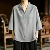 Verão 2026 Novo Estilo Chinês Roupas Masculinas Seda Gelada Casual Hanfu Estilo Japonês Tamanho Grande Tendência Camiseta Lisa para Homens