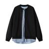 Sudadera casual de talla grande para hombre de otoño especial estilo Hong Kong de alta gama con patchwork a rayas de dos piezas falsas