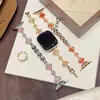 Pulseira de relógio de metal cobre e pedra trevo de quatro folhas, compatível com Apple Watch iWatch 12, 11, 10 SE e Ultra