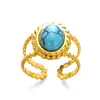 Anel Europeu e Americano Transfronteiriço Retrô com Pavimentação de Pavão Turquesa Ouro 18K Aço Inoxidável Joias Joias Atacado