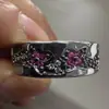 Anillo Estilo Palacio Retro Huajie Tallado a Mano Incrustado con Circonita Sintética, Joyería de Anillo Exquisita y Versátil para Mujeres