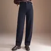 Calça pantalona feminina de mistura de lã, nova coleção outono/inverno 2026, projetada para mulheres de meia-idade e idosas, com forro de fleece, corte reto e um design estiloso, fluido e casual.