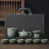 Juego de Té Kung Fu de Cerámica Ru de Alta Gama para Uso Doméstico, Tetera y Gaiwan de Cerámica con Esmalte Craquelado, Adecuado para Envejecer, Regalo para Personas Mayores, Regalo del Día del Padre