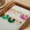 Estilo Coreano Elegante y Fresco Joyería de Nicho Textura de Arena Movediza Galáctica Resina Multicolor Acero de Titanio Chapado en Oro Pendientes en Forma de U para Mujer