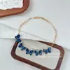 Colar Vintage Retrô Borboleta Azul com Artesanato Intrincado, Alto Apelo Estético, Estilo Versátil e Elegante para Mulheres, Gargantilha Azul Queimado com Gotejamento de Óleo