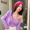 Conjunto de duas peças de camisola de pele sintética 2023 outono e inverno estilo coreano suéter de manga longa cardigã casaco feminino top solto