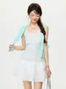 Camisola Cinza com Gola Halter e Decote U para Mulheres, Novo Estilo Primavera/Verão 2026, Design de Renda, Corte Justo, Costas Bonitas, Top Básico