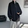Sudadera casual de jacquard pesado para hombre para primavera y otoño, corte holgado, media cremallera, cuello alto, jersey para pareja, chaqueta de color liso