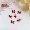 Acessórios para Unhas com Laço Vermelho Vinho Laço de Sapatinho de Ballet Vermelho Escuro com Pérolas Acessórios de Diamante em Liga para Unhas
