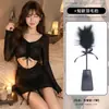 Lencería Sexy Floral Marina Estilo Puro Deseo Vestido Bodycon Transparente de Manga Larga Uniforme de Chica Atrevida Conjunto para el Hogar Mujer A338