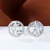 Pendientes de botón redondos de circón rosa estilo popular Pendientes de botón con diseño en capas de diamantes completos