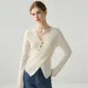 Suéter de Caxemira Francês Feminino Cachecol Cruzado Gola V Tricô Design Redutor de Idade Emagrecedor Senso de Design Camada Base Ajustada Suéter