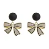 @Oferta Especial@ Pendientes Coreanos de Lazo Negro con Diamantes, Estilo Lujo Ligero, Estilo Hong Kong, Pendientes de Diseño Nicho