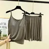 Conjunto de dos piezas para mujer de verano, modal, color liso, sexy, delgado, para casa, con camisola acolchada y shorts