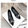Sapatos Sexy de Camurça com Laço e Strass 2025 Novo Estilo de Inverno para Mulheres Bico Fino Salto Agulha Estilo Coreano Salto Alto Boca Rasa