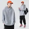 Sudadera con capucha para hombre de otoño e invierno, forro polar, engrosada, holgada, estilo Hong Kong, tendencia, color liso, versátil, top para estudiante y pareja