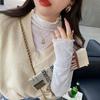 Camiseta Básica de Gola Alta com Bainha de Cogumelo para Mulheres, Gaze Outono e Inverno Nova Camiseta de Veludo de Manga Comprida com Top e Camiseta Pequena Chic