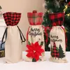 Suministros de Decoración Navideña Transfronterizos Funda de Lino para Botella de Vino Bolsa de Cuadros Rojos Dibujo Animado Creativo Regalo Decoración de Fiesta