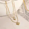 Collar Yuhui de Acero de Titanio Transfronterizo con Colgante de Corazón Incrustado de Diamantes, Doble Capa, Cadena en Forma de Y de Acero Inoxidable Chapado en Oro