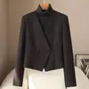 Casaco Curto Minimalista Preto com Decote em V para Mulheres, Nova Coleção Primavera 2026, Top de Lã Estilo Profissional