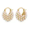 Pendientes de Aro con Perlas de Cesta Estilo Francés, Más Vendidos Transfronterizos Europeos y Americanos, Clips para Orejas Elegantes y de Alta Gama para Mujeres, Pendientes de Diseño de Nicho