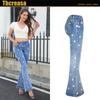Jeans de Mujer Transfronterizos Europeos y Americanos Pantalones con Estampado de Estrellas Pantalones Acampanados Verano para Mujer