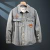 Camisa Jeans Azul de Manga Comprida para Homens na Primavera e Outono, Camisa de Trabalho Retrô Lavada Estilo Japonês, Jaqueta Casual