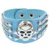 Pulseira Punk Caveira de Couro PU Ecológico Transfronteiriça Estilo Europeu e Americano, Pulseira Personalizada da Moda com Rebites, Pulseira para Noite em Clubes de Rock