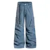 Pantalones de trabajo rectos OREETA estilo retro americano, lavados y con efecto desgastado, aptos para hombres y mujeres, pantalones casuales de moda para la calle con múltiples bolsillos