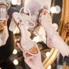 Tacones Altos de Cristal para Mujer 2025 Nuevas Sandalias Transparentes Francesas de Una Tira de Celebridad de Internet Tacones Altos Estilo Hada Tacones Gruesos Verano