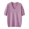 Top de punto versátil para mujer de manga corta con cuello en V, corte ajustado y diseño transpirable, adecuado para el uso diario