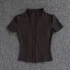 Camiseta de Pilates Yoga para Mujer Secado Rápido Running Ajustado Top Deportivo Cuello Alto Cremallera Ciclismo Manga Corta Chaqueta Top