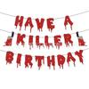 ¡Ten un Cumpleaños Asesino Guirnalda Gota de Sangre Bandera Cuchillo de Sangre de Halloween Decoración Colgante Espiral de Terror Casa Embrujada